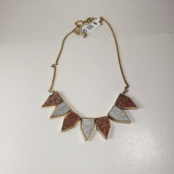 Bold Glitter Geometric Statement Necklace | 18-in | Colorful Bib Women's Jewelry - Picture 4 of 6